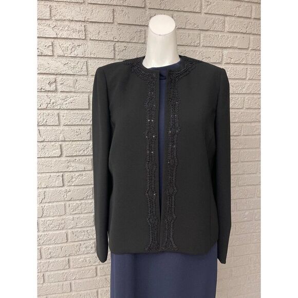 Kasper Women Black Sequin Beaded Open Front Blazer Size 8 NWOT